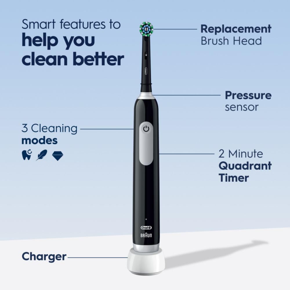 Oral-B Pro 1000 Rechargeable Electric Toothbrush, Black with Pressure Sensor, 3 Modes - Image 2