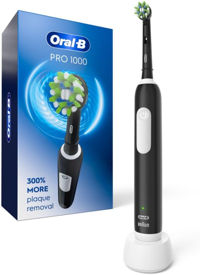 Oral-B Pro 1000 Rechargeable Electric Toothbrush, Black with Pressure Sensor, 3 Modes