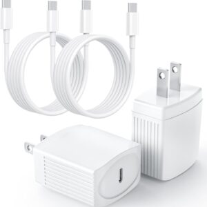 20W USB C Fast Charger Compatible with iPhone 15/15 Plus/ 15 Pro/ 15 Pro Max/iPad Pro/Samsung, 2Pack PD Type C Charger Blocks with 6FT USB C to C Cable