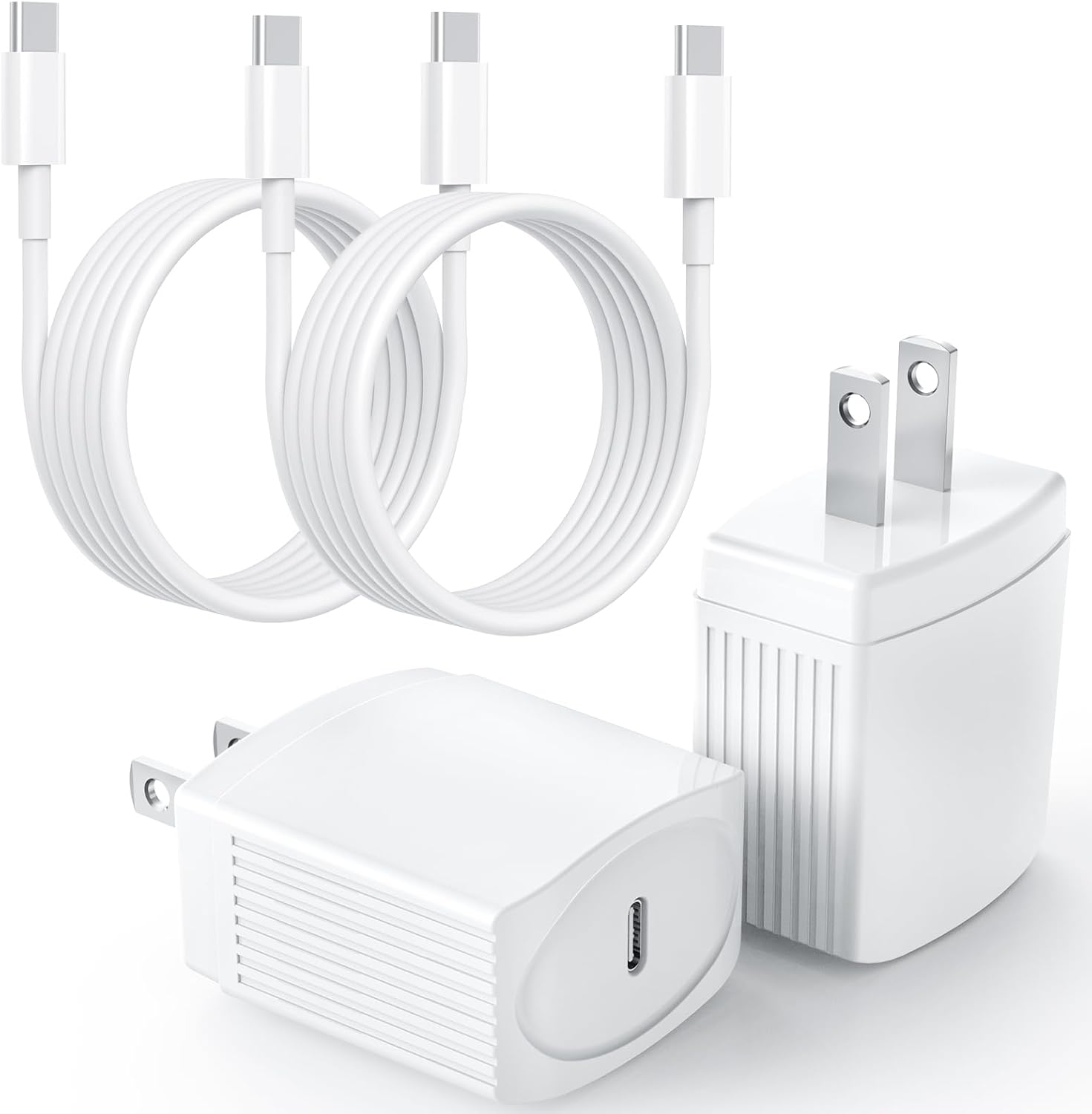 20W USB C Fast Charger Compatible with iPhone 15/15 Plus/ 15 Pro/ 15 Pro Max/iPad Pro/Samsung, 2Pack PD Type C Charger Blocks with 6FT USB C to C Cable