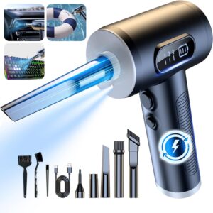 Compressed Air Duster, 3-Gear to 100000RPM Electric Air Duster Portable Cordless Air Blower with LED Light, for cleaning keyboard & PC, Air Cleaning Kit-no Canned air dusters-Rechargeable (Black)