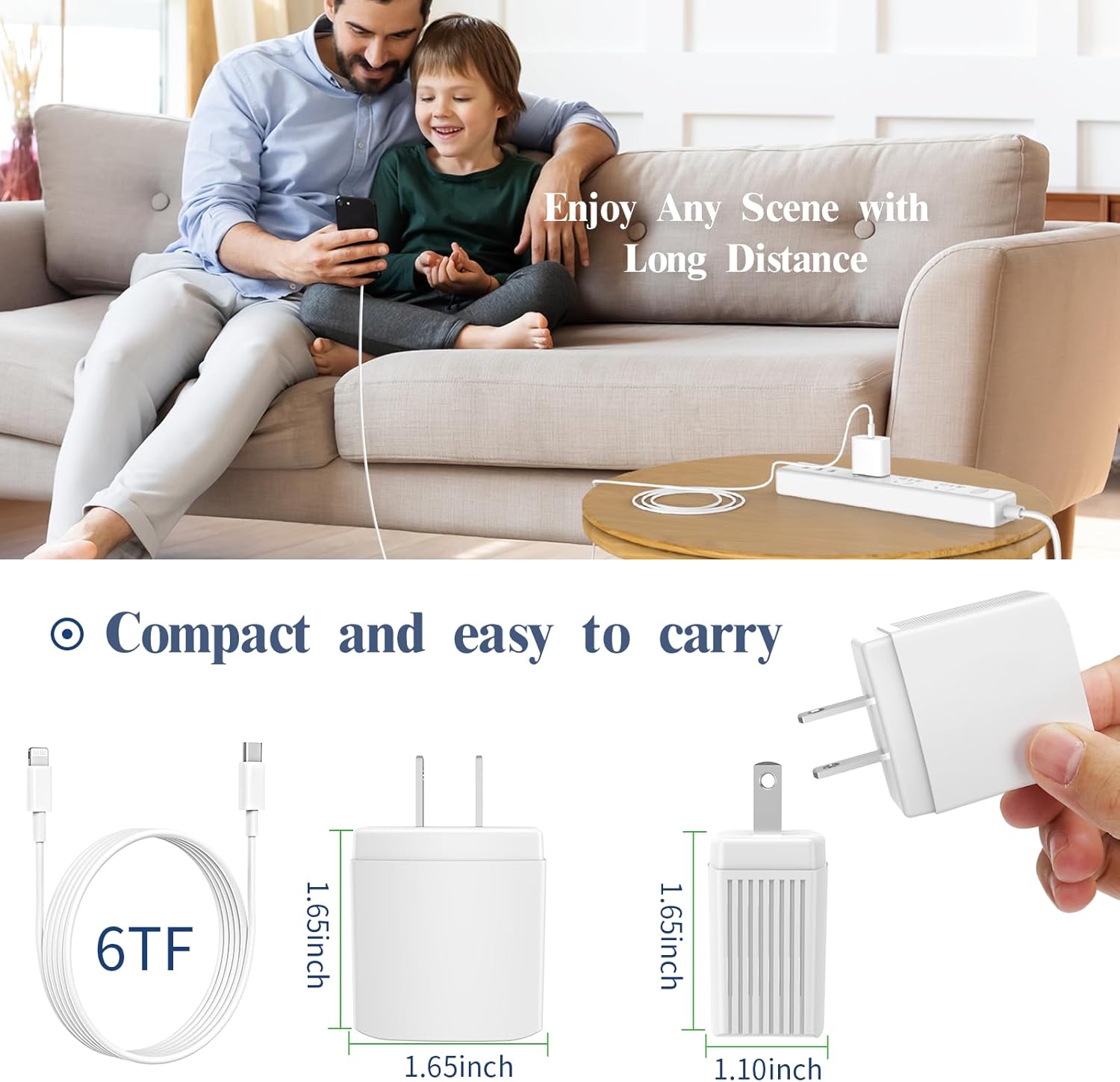 20W USB C Fast Charger Compatible with iPhone 15/15 Plus/ 15 Pro/ 15 Pro Max/iPad Pro/Samsung, 2Pack PD Type C Charger Blocks with 6FT USB C to C Cable - Image 7